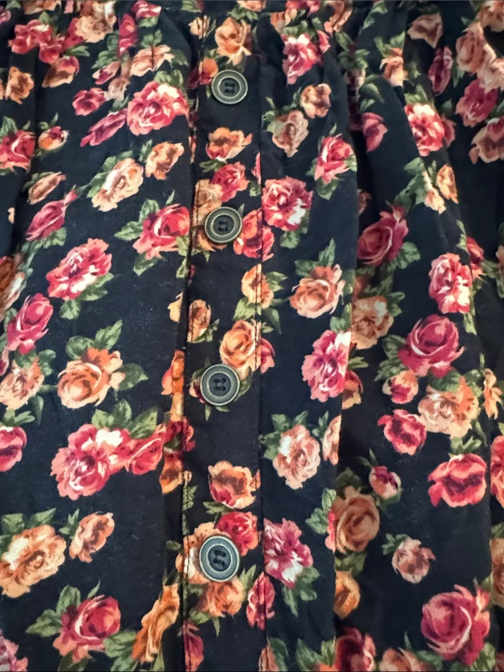 dELiA*s Black Floral Button-Front Skater Skirt with Pink & Peach Roses
